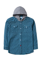 Blue Checkered Hoodie Flannel Shirt