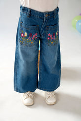 Embroidered Wide-Leg Denim Jeans