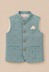 Sky Blue Embroidered Waistcoat