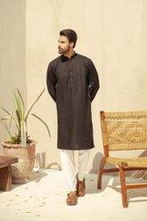 Obsidian Black Cotton Silk Kurta (1 Piece)