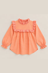 Soft Peach Lace Ruffled Collar Blouse