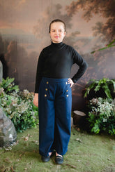 Navy Blue Wide Leg Denim Pants