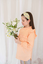 Soft Peach Lace Ruffled Collar Blouse