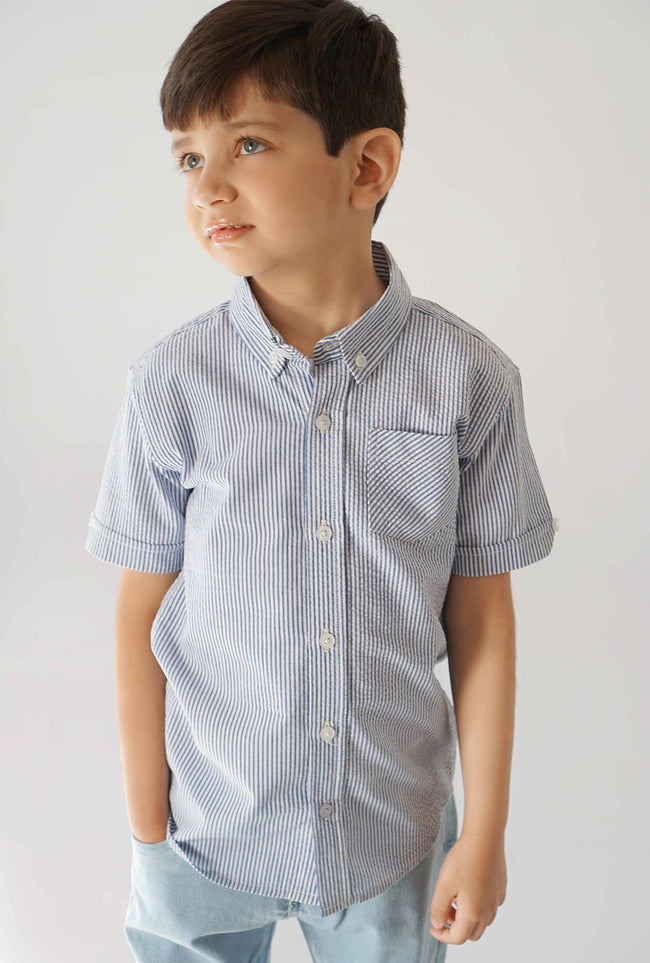 Ice Blue & White Striped Shirt Hover Image