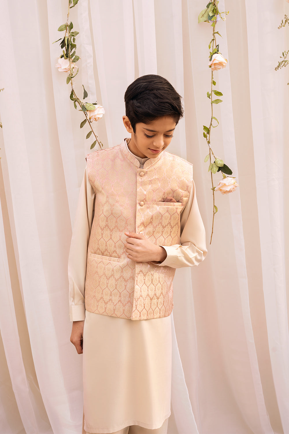 Rose Gold Jamawar Silk Waistcoat