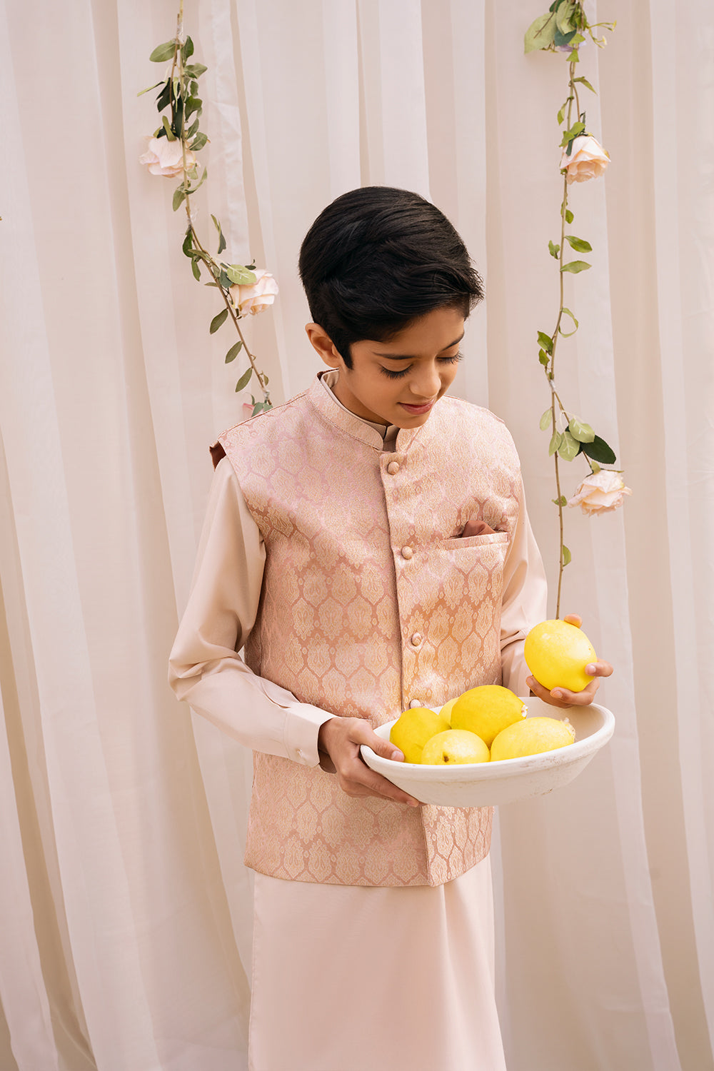 Rose Gold Jamawar Silk Waistcoat
