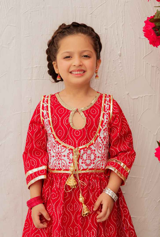 Red & White Chunri Rajastani Suit 3 Pcs