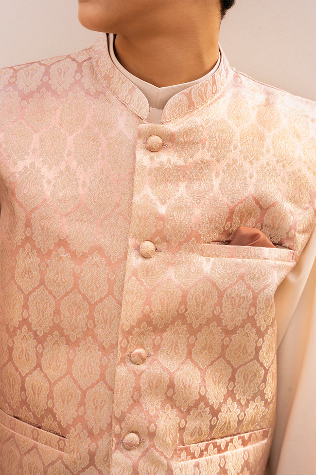 Rose Gold Jamawar Silk Waistcoat Main Image