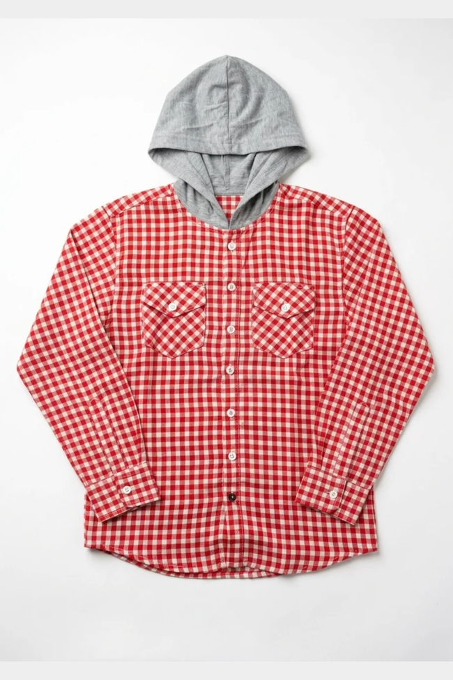 Red Checkered Hoodie Flannel Shirt Hover Image