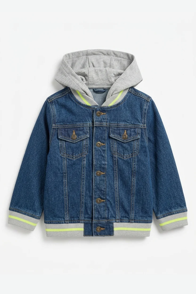 Denim Jacket with Knit Ribs Hover Image