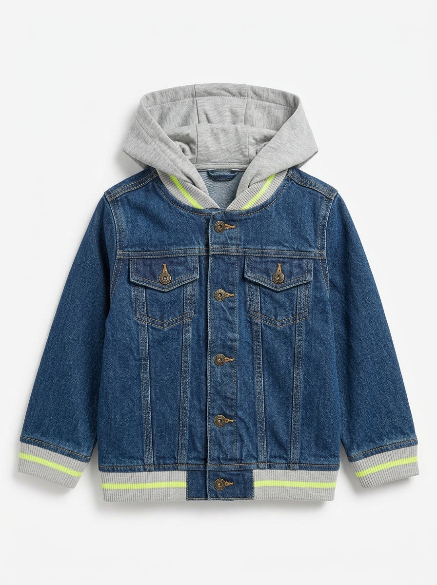 Denim Jacket with Knit Ribs