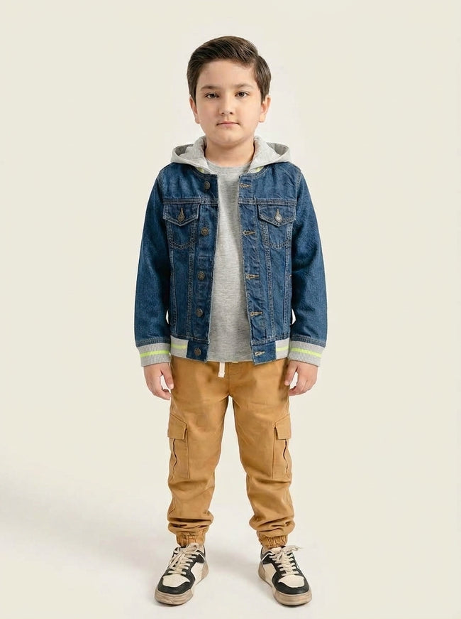 Denim Jacket with Knit Ribs Main Image