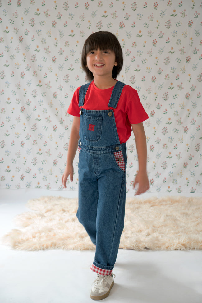 Red & Blue Denim Overalls Hover Image