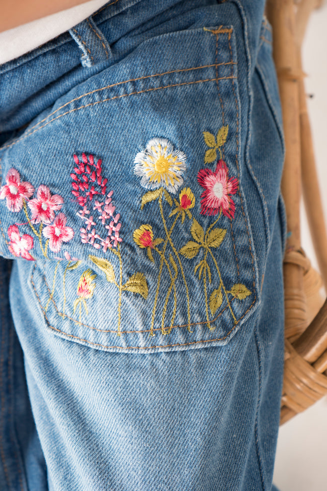 Embroidered Wide-Leg Denim Jeans Main Image