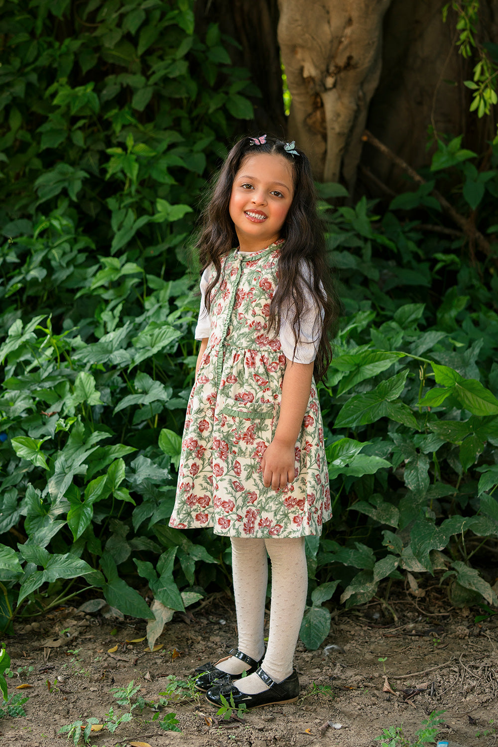 Thumbelina's Floral Print Corduroy Dress