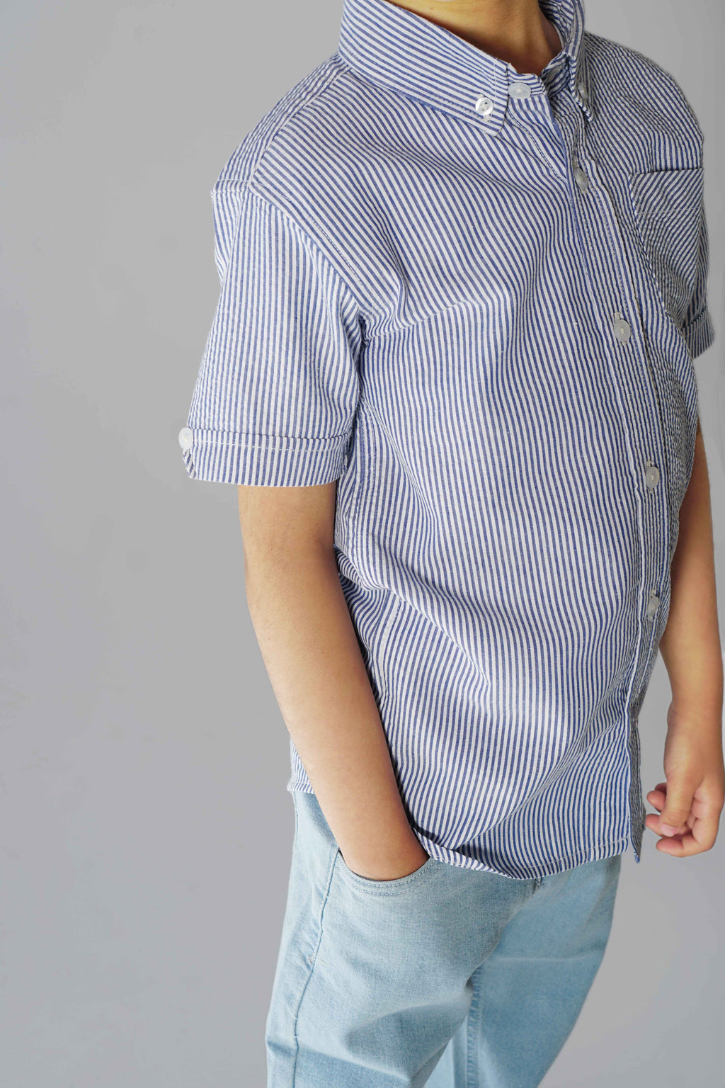 Ice Blue & White Striped Shirt