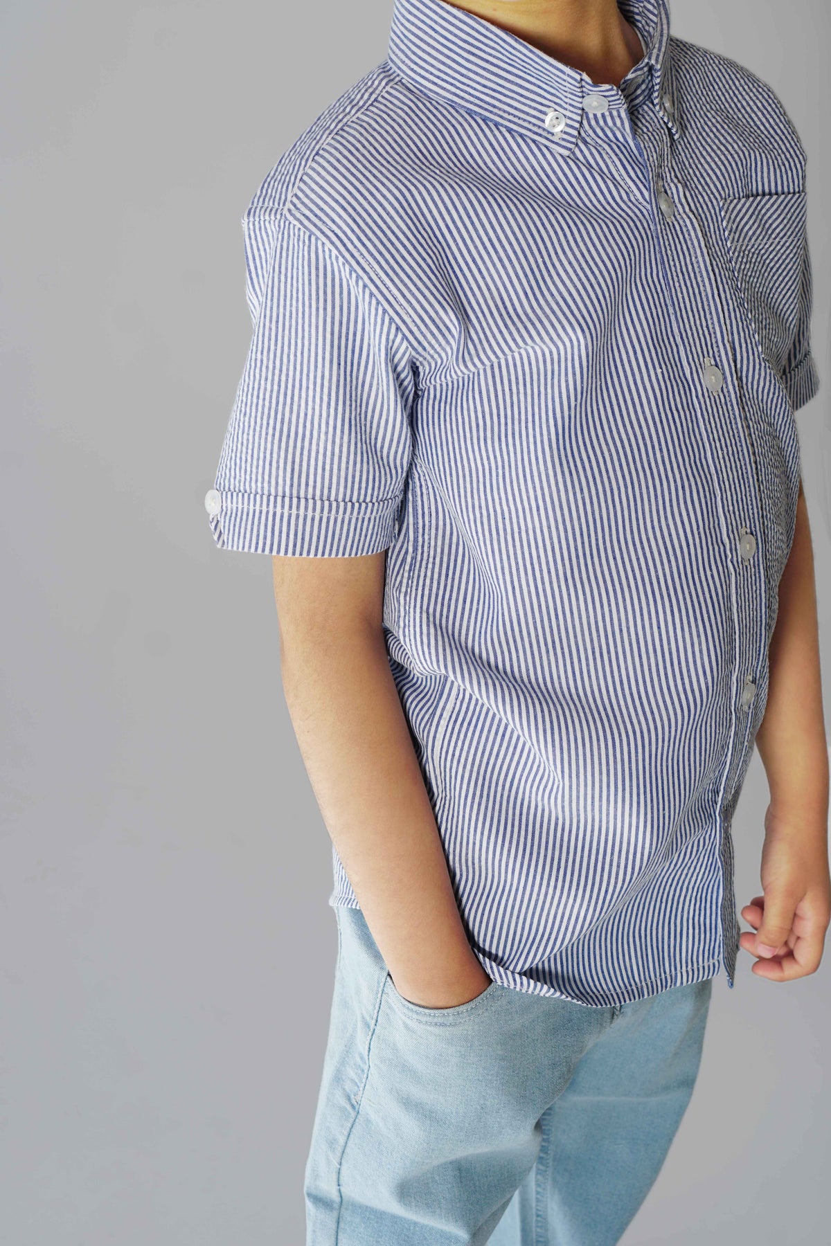 Ice Blue & White Striped Shirt