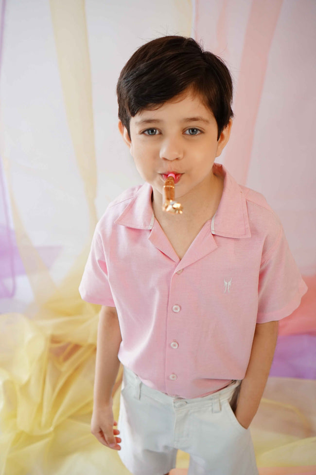 Pastel Pink - Cuban Collar Shirt Hover Image