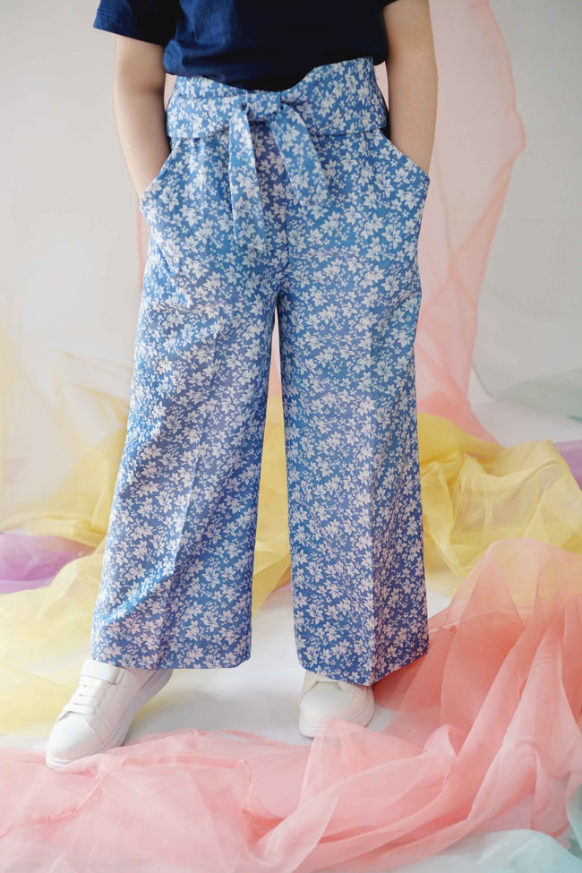 High-waisted Blue & white Wide leg Pants Hover Image