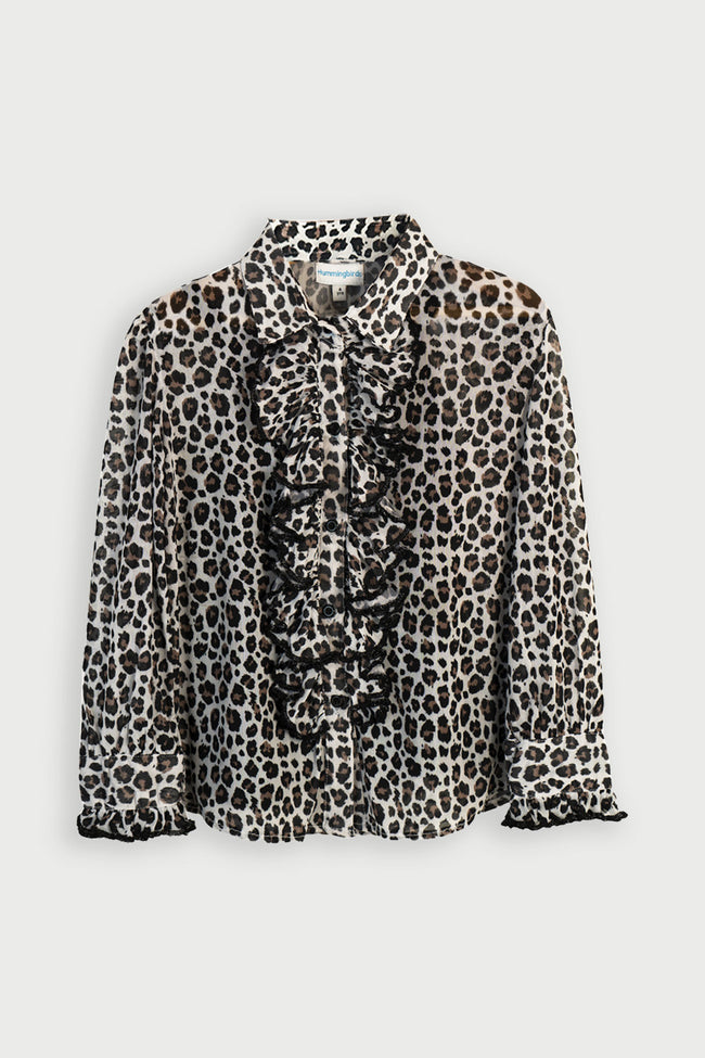 Leopard Print Ruffled Blouse with Camisole Hover Image