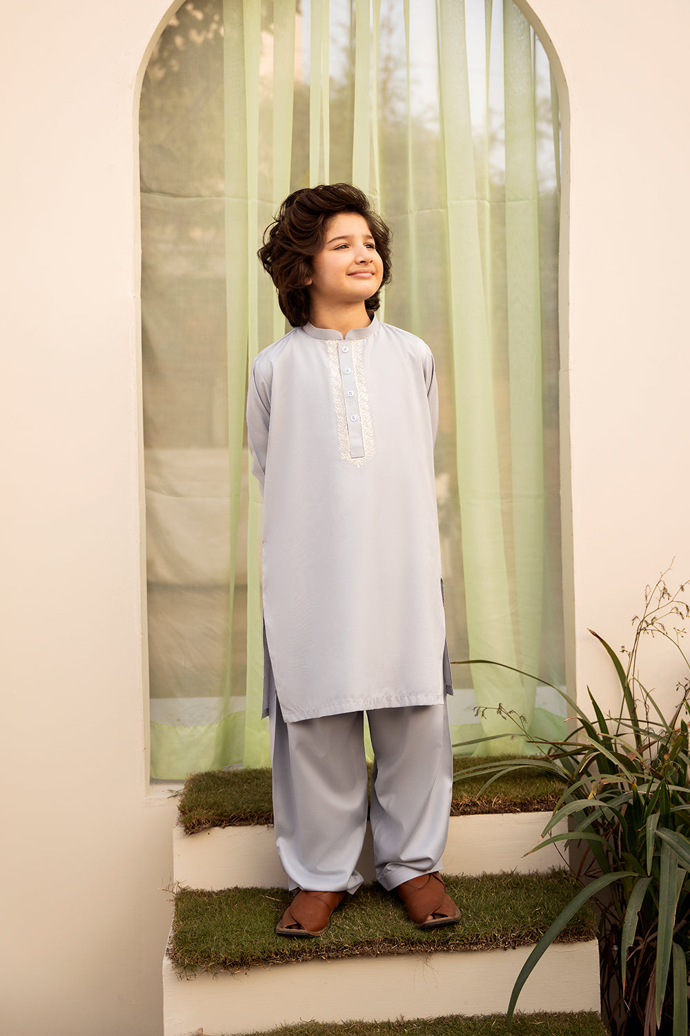 Silver Grey Embroidered Boski Suit