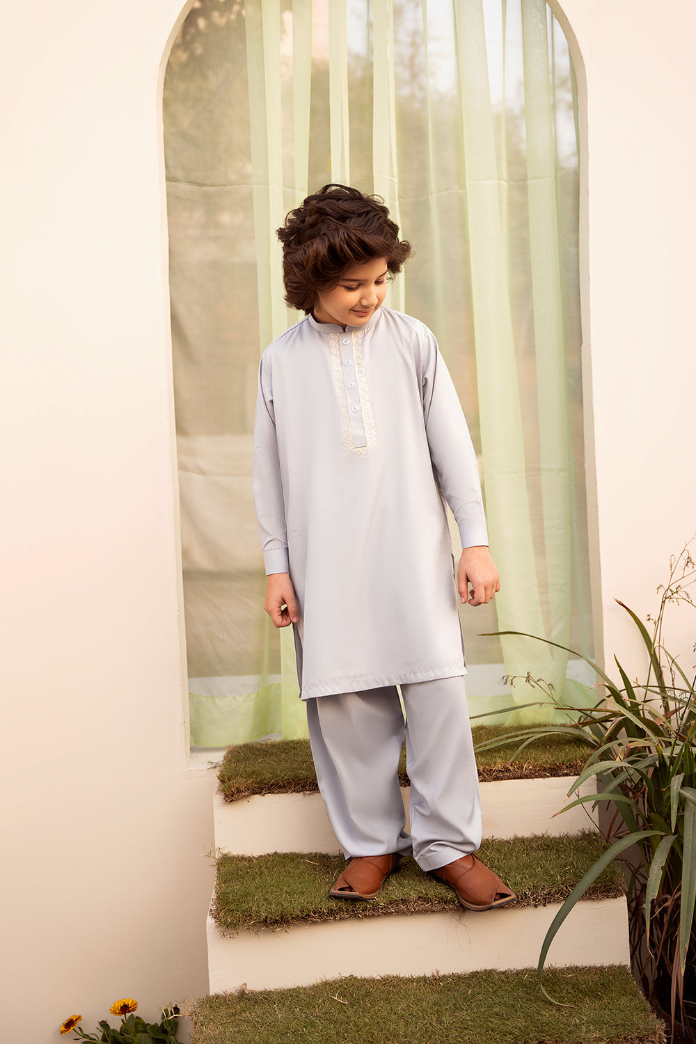 Silver Grey Embroidered Boski Suit