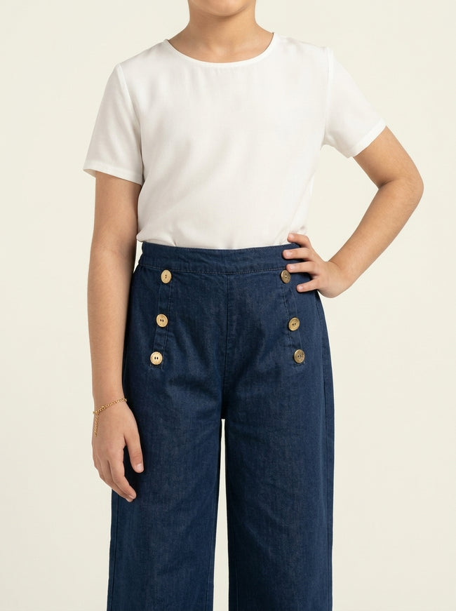Navy Blue Wide Leg Denim Pants Main Image