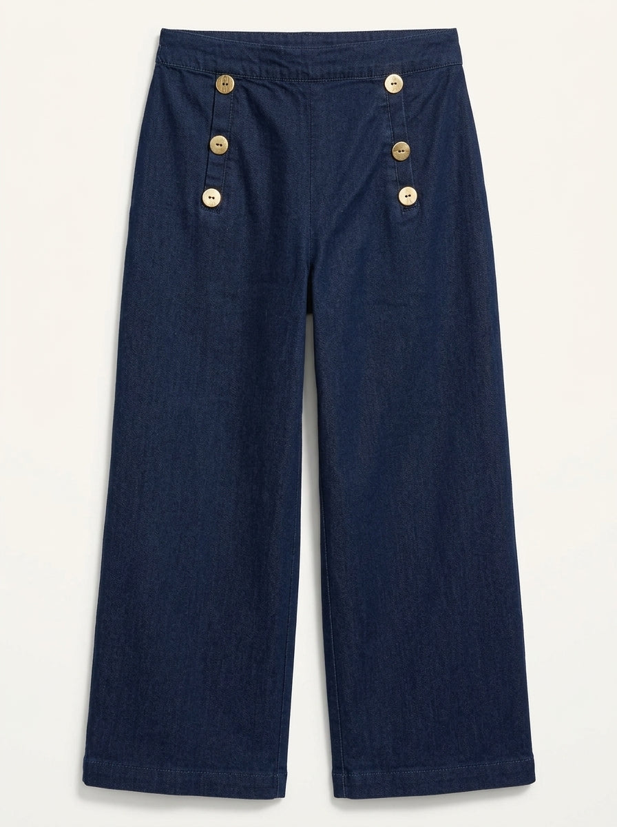 Navy Blue Wide Leg Denim Pants