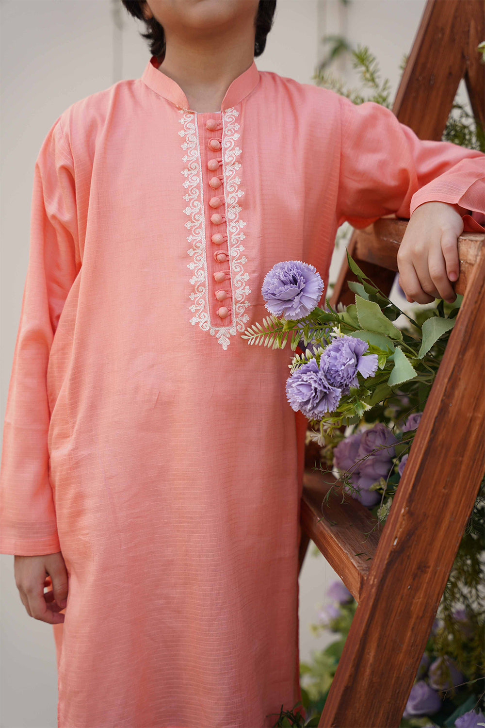 Rosy Apricot  Embroidered Kurta