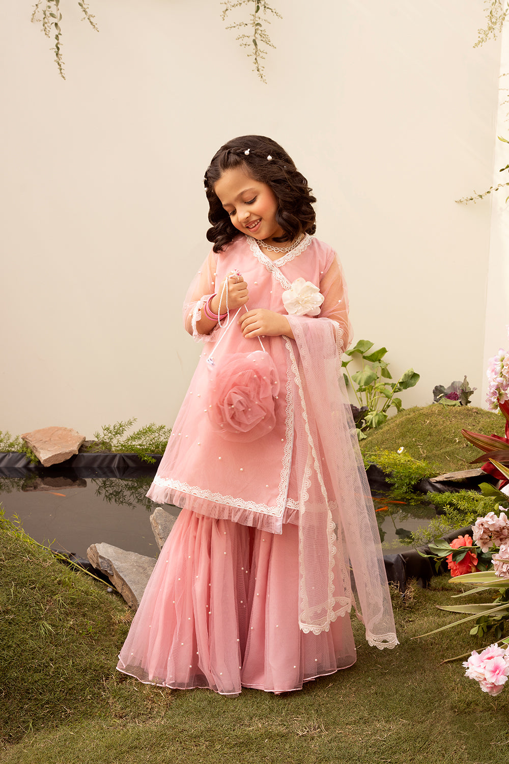 Pink Rose & Pearl - Gharara Set (4 Piece Set)