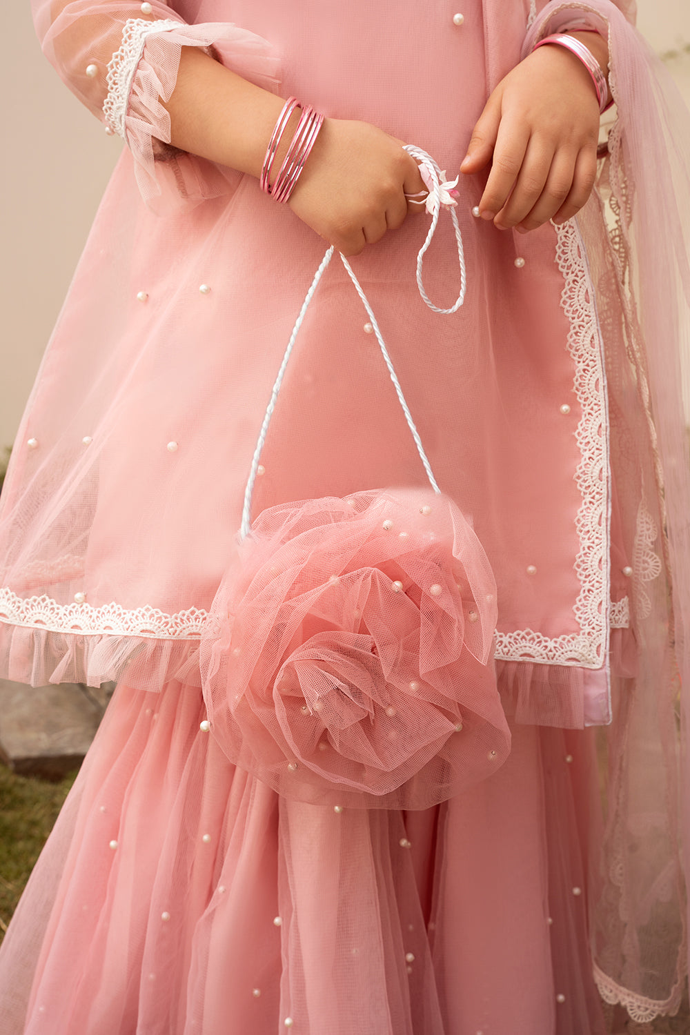 Pink Rose & Pearl - Gharara Set (4 Piece Set)