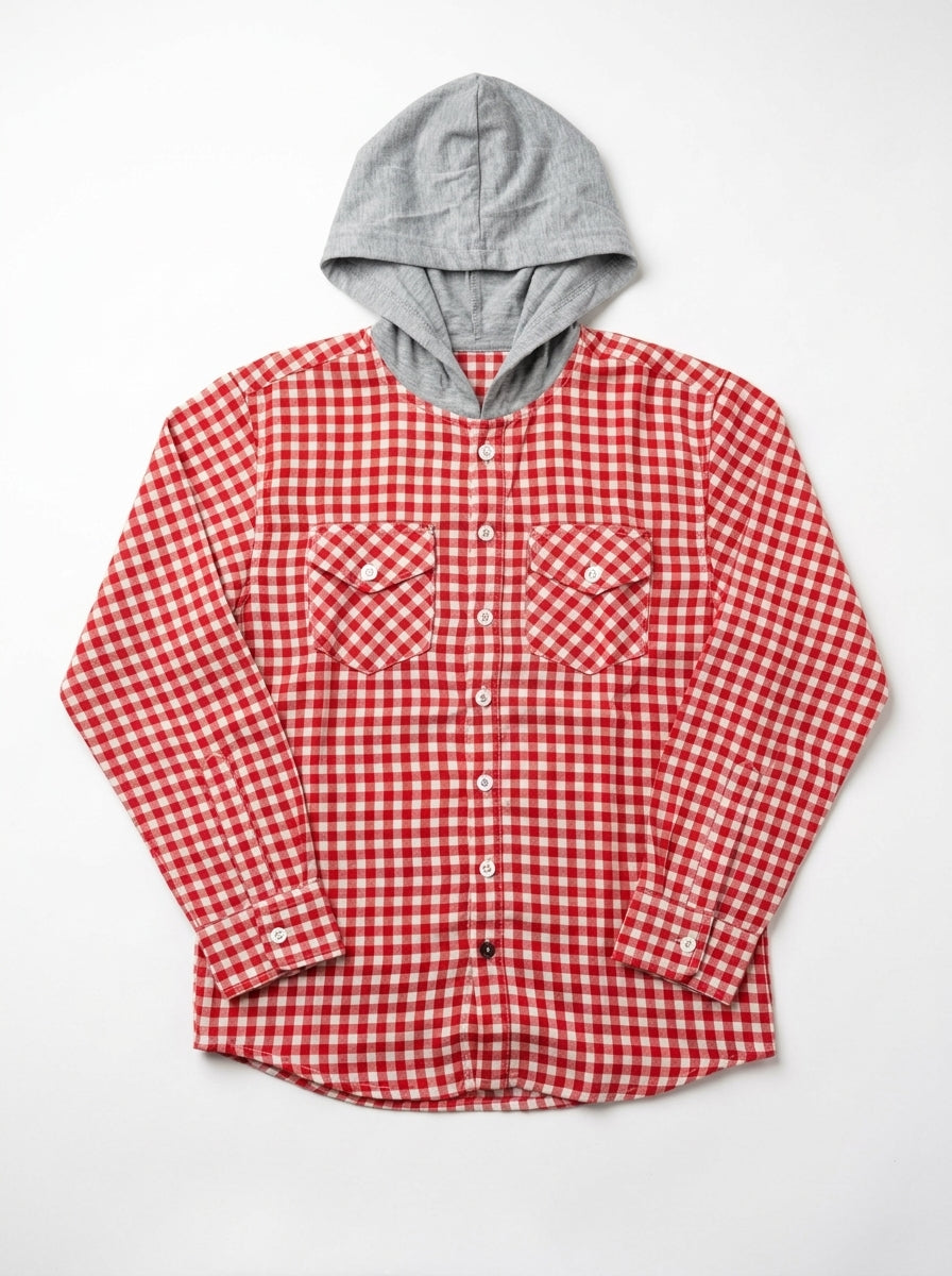 Red Checkered Hoodie Flannel Shirt