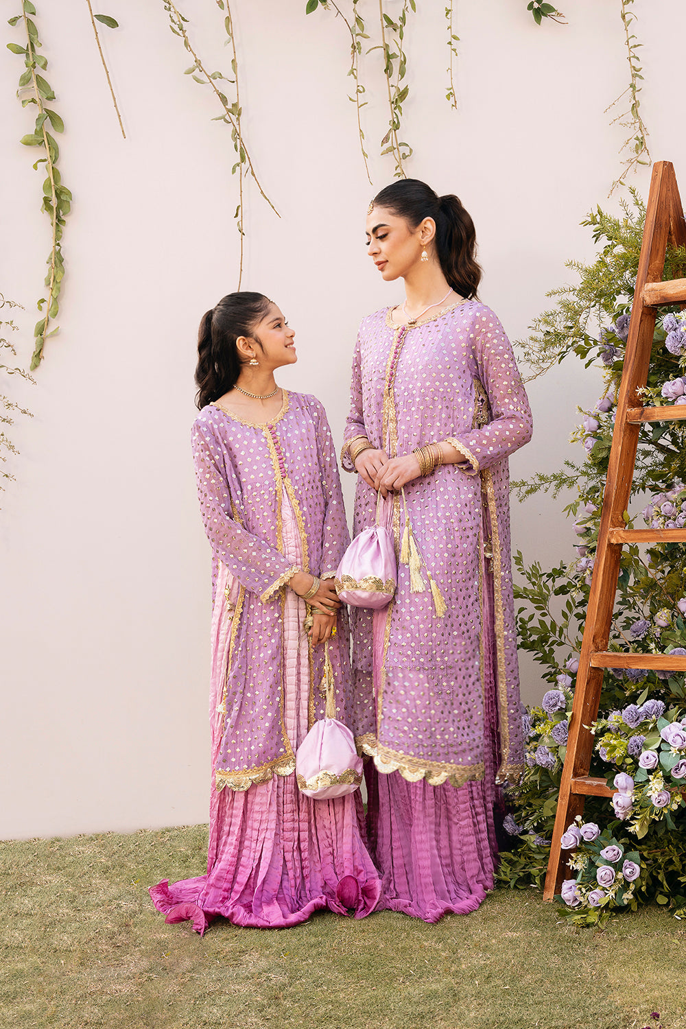 Magenta & Lilac Orchid ~ Embroidered Silk Dress( 2 Piece)