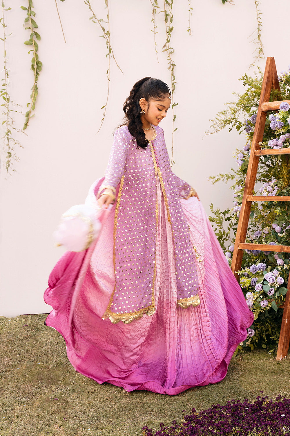 Magenta & Lilac Orchid ~ Embroidered Silk Dress( 2 Piece)