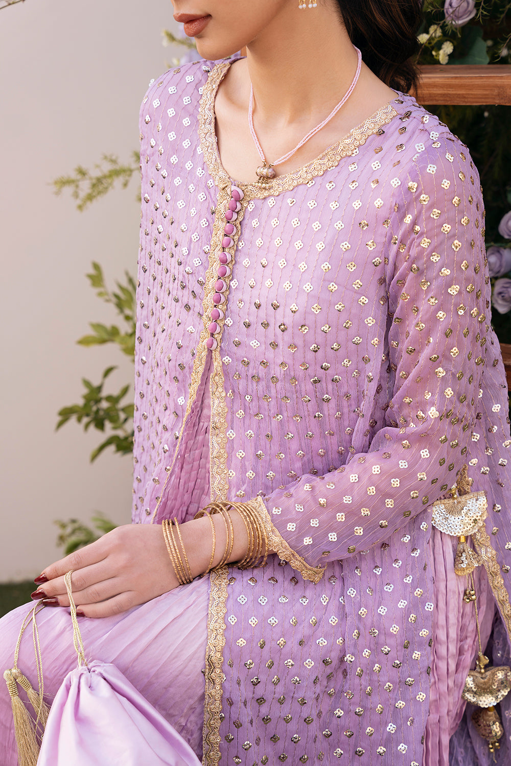 Magenta & Lilac Orchid ~ Embroidered Silk Dress( 2 Piece)
