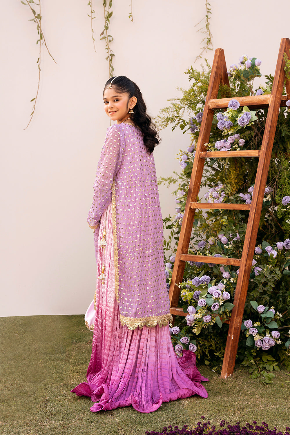 Magenta & Lilac Orchid ~ Embroidered Silk Dress( 2 Piece)