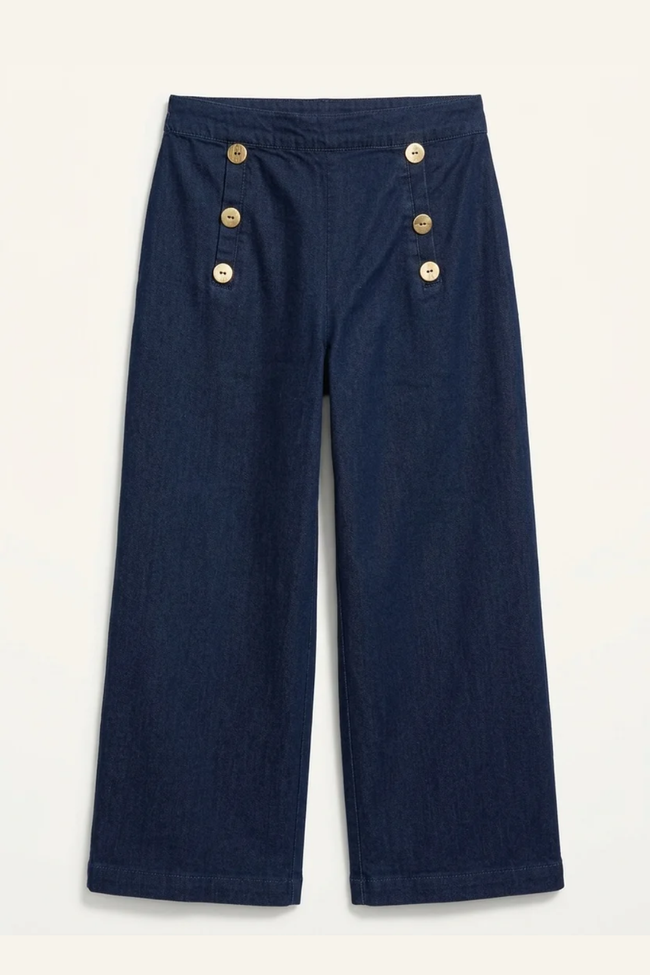 Navy Blue Wide Leg Denim Pants Hover Image