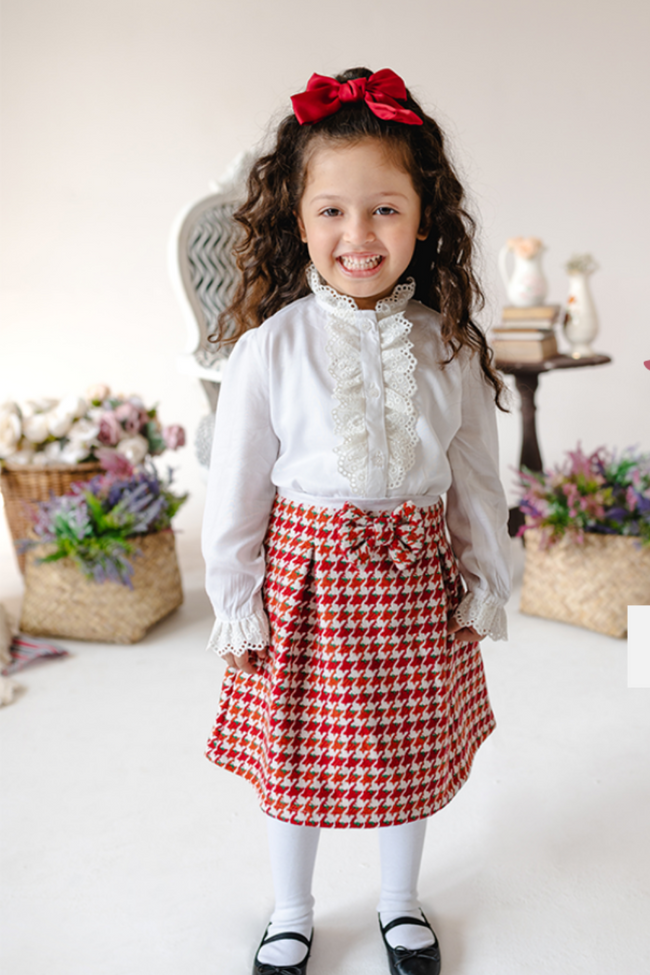Houndstooth Print Woollen Skirt Hover Image
