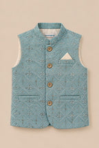 Sky Blue Embroidered Waistcoat