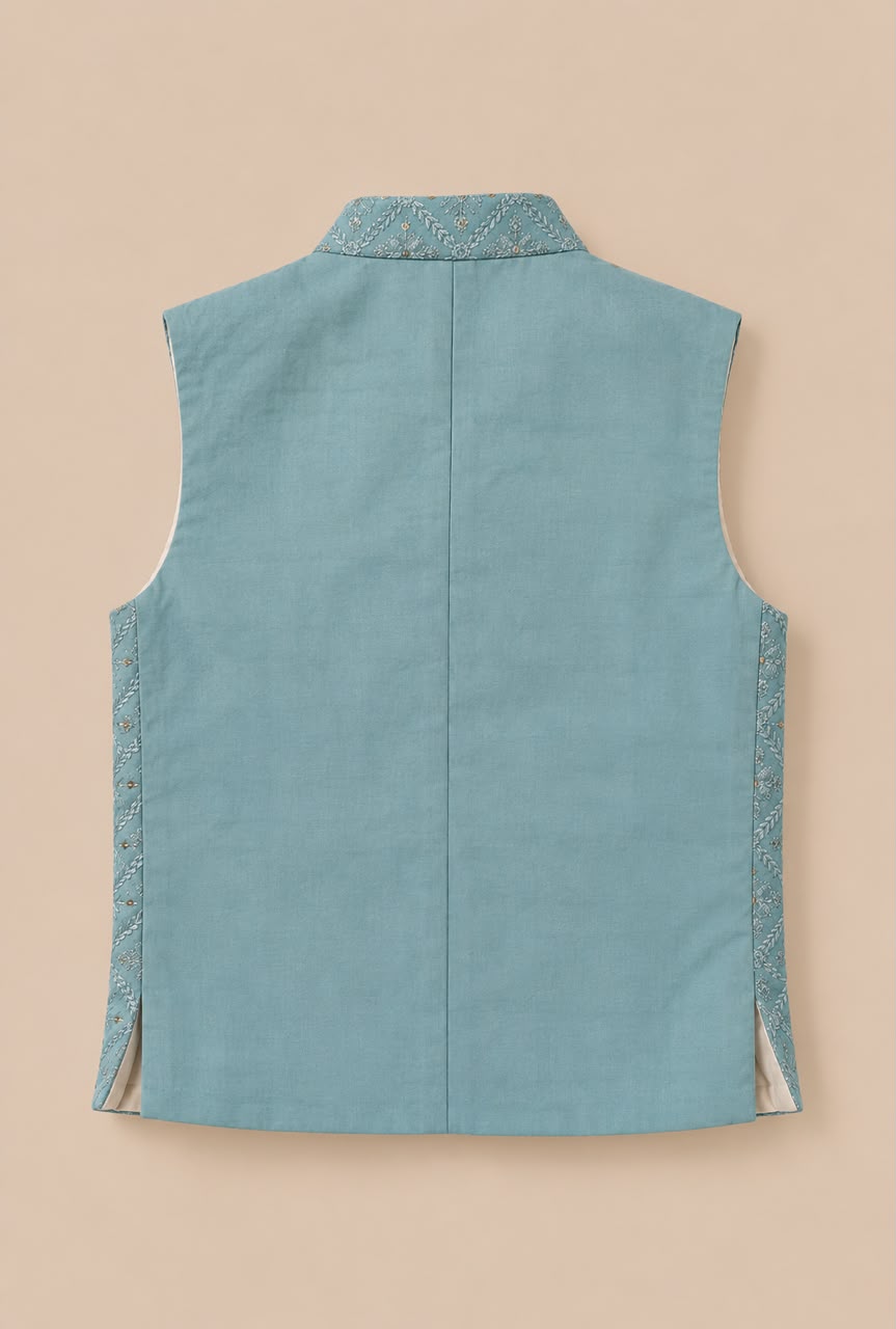 Sky Blue Embroidered Waistcoat