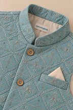 Sky Blue Embroidered Waistcoat