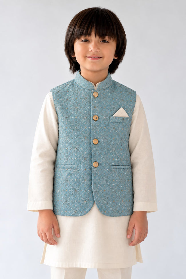 Sky Blue Embroidered Waistcoat Main Image