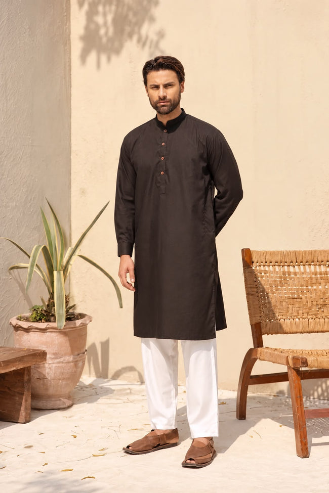 Noir Black Cotton Silk Kurta Hover Image