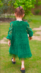 Green Shimmery Brooch Dress