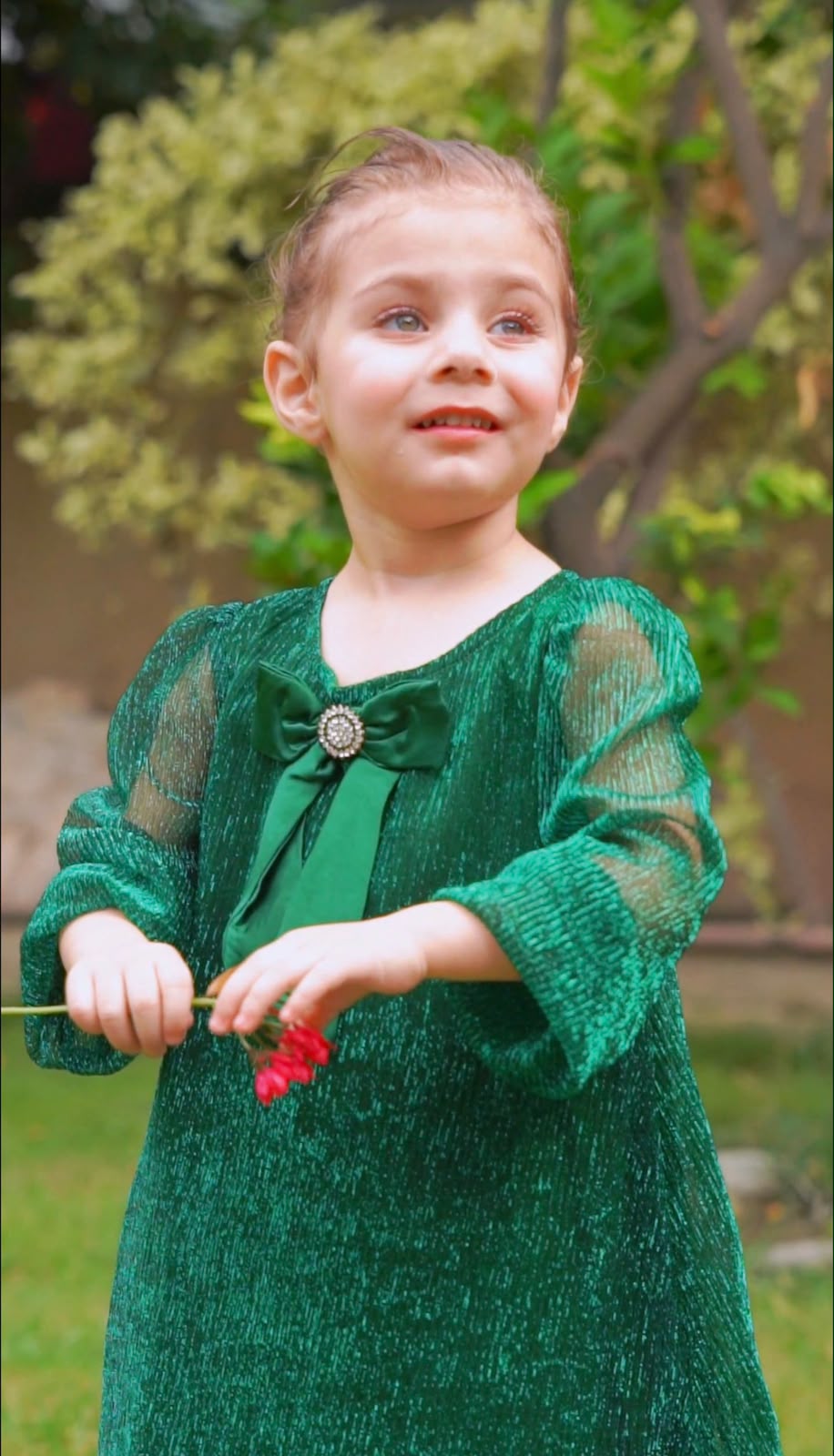 Princess Anna Green Shimmery Brooch Dress