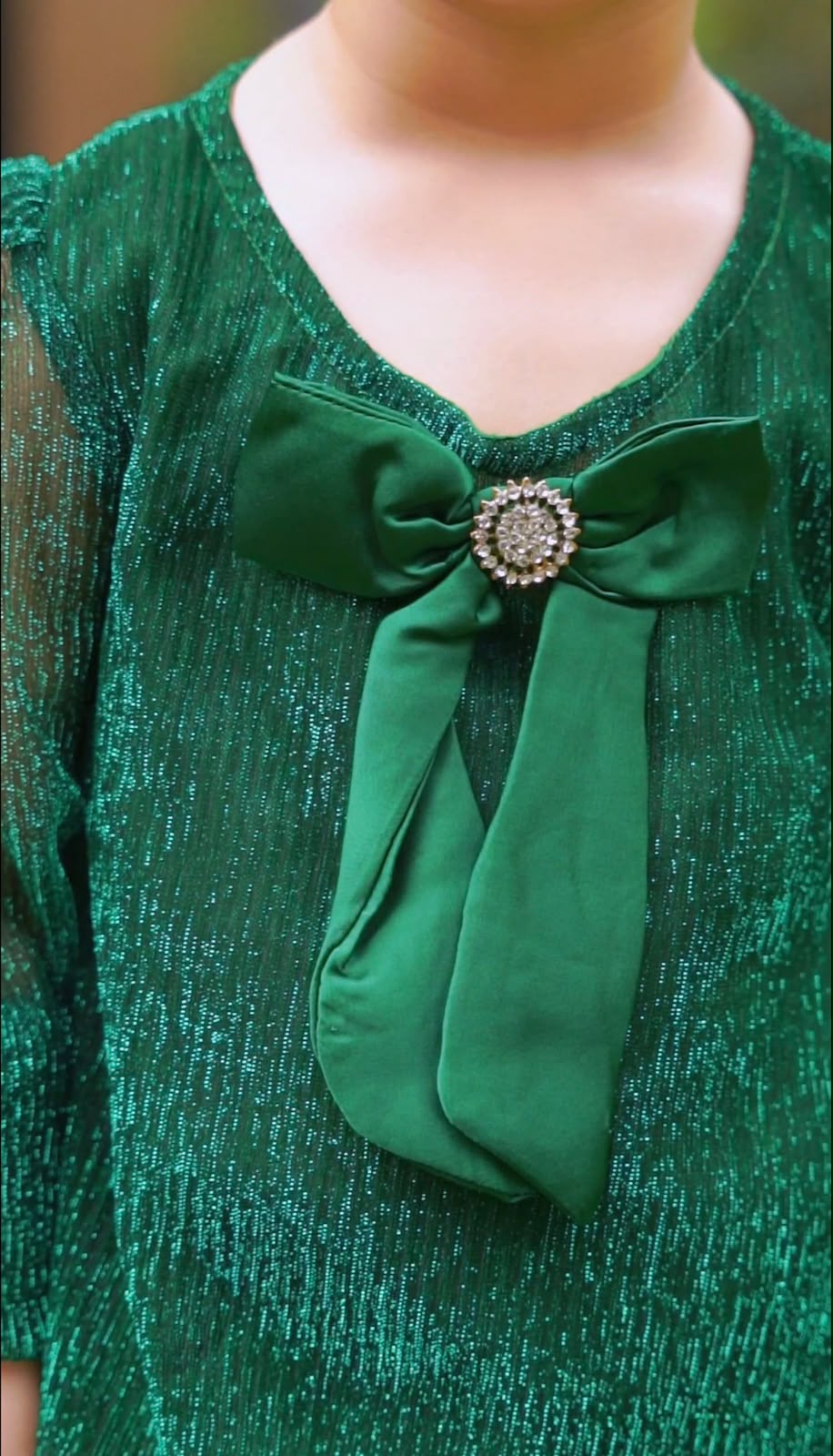 Green Shimmery Brooch Dress