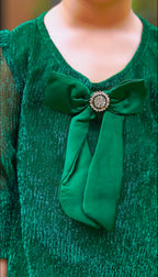 Green Shimmery Brooch Dress