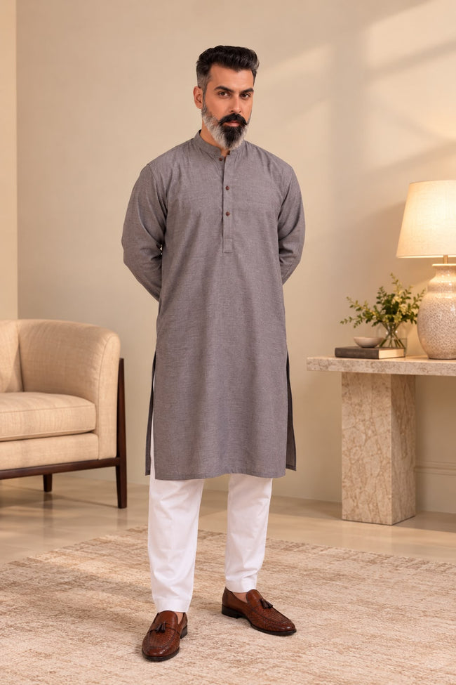 Grey Chambray Kurta (1 Piece) Hover Image