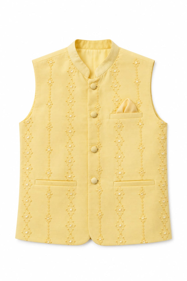 Amaltas - Embroidered Raw Silk Waistcoat Hover Image
