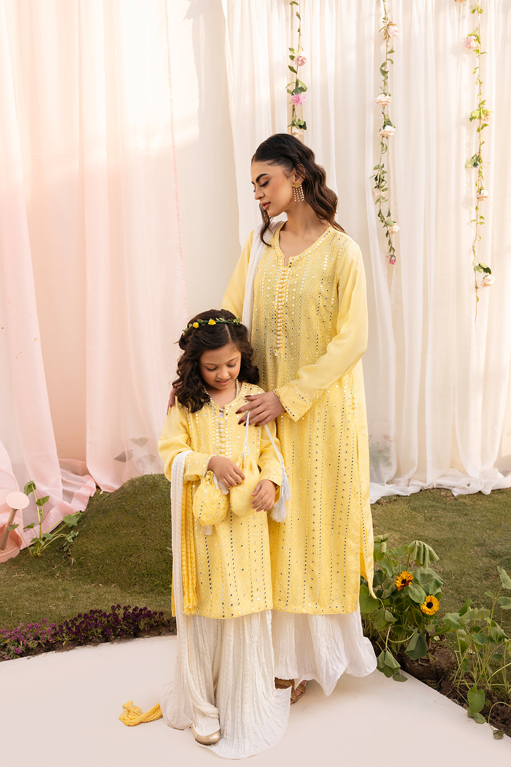Amaltas ~ Mirror and Thread embroidered Sharara Set 4 Pcs